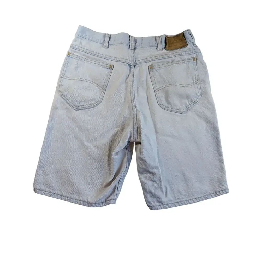 Lee VTG Jean Shorts Mens 32 Light Wash Distressed Y2K Made in USA Jorts Baggy